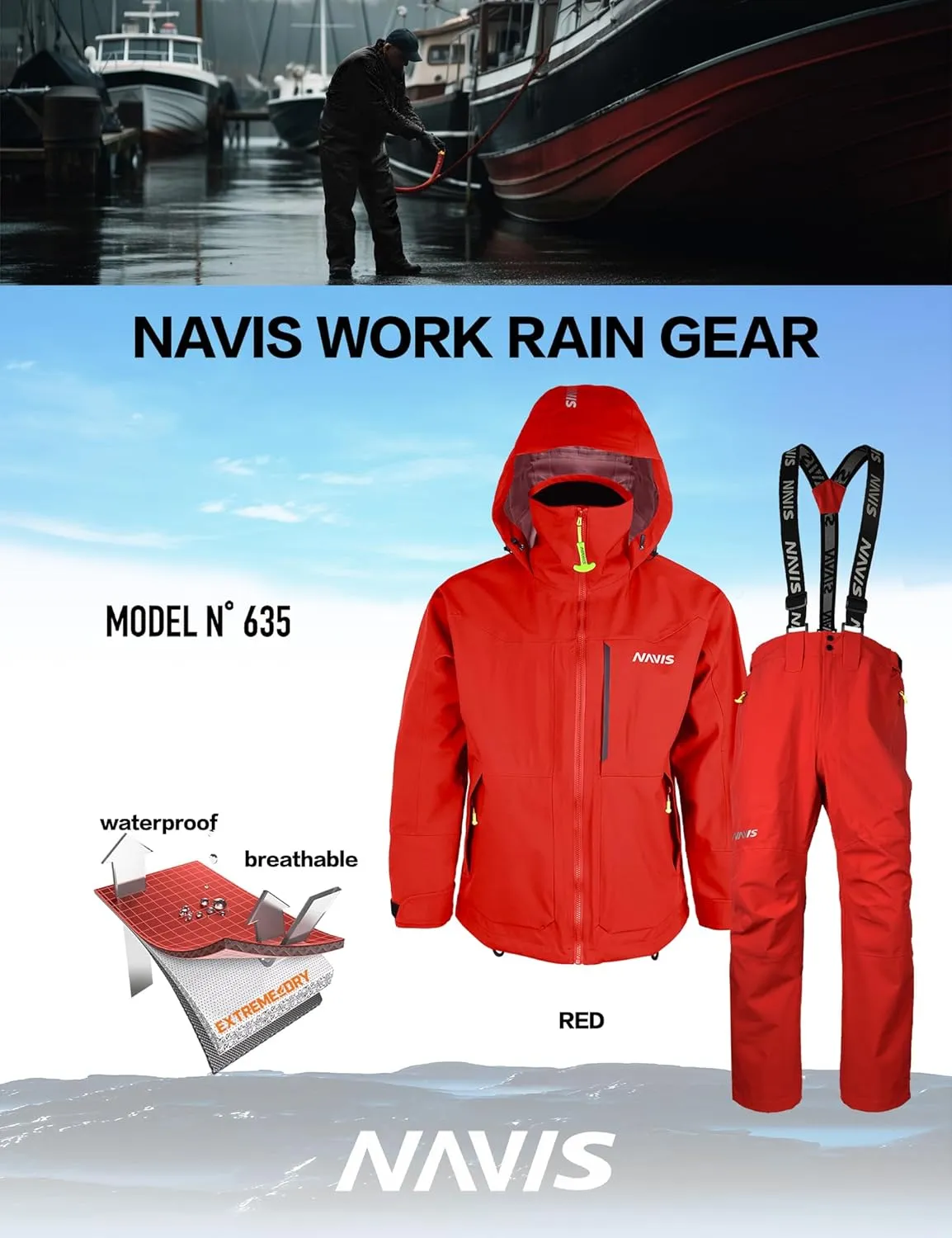 Waterproof Fishing Rain Suit - Wading Jacket & Bib Pants Set for Men, Foul Weather Gear