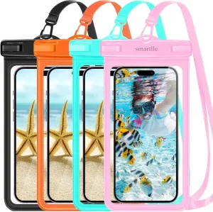Waterproof Phone Pouch Case w/Lanyard, Cell Phone Dry Bag for iPhone 15 14 13 12 Pro Max XS Plus XR, for Galaxy S24 S22, IPX8 Waterproof Phone Holder for Vacation Pool Beach Swimming -4 Pack