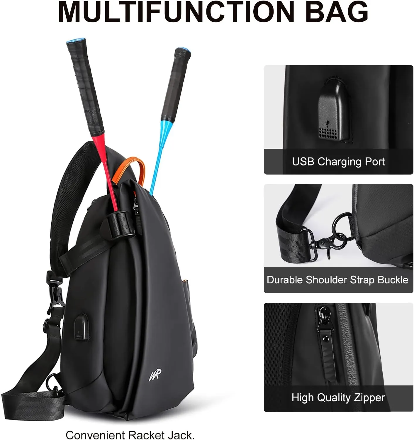 Waterproof Sling Bag for Men,Sling Backpack with USB Charger Crossbody one strap backpack Anti-Theft,Causal