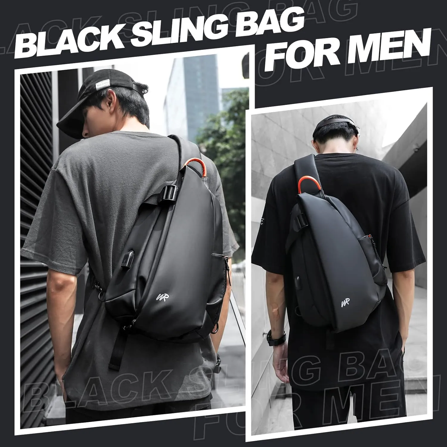 Waterproof Sling Bag for Men,Sling Backpack with USB Charger Crossbody one strap backpack Anti-Theft,Causal