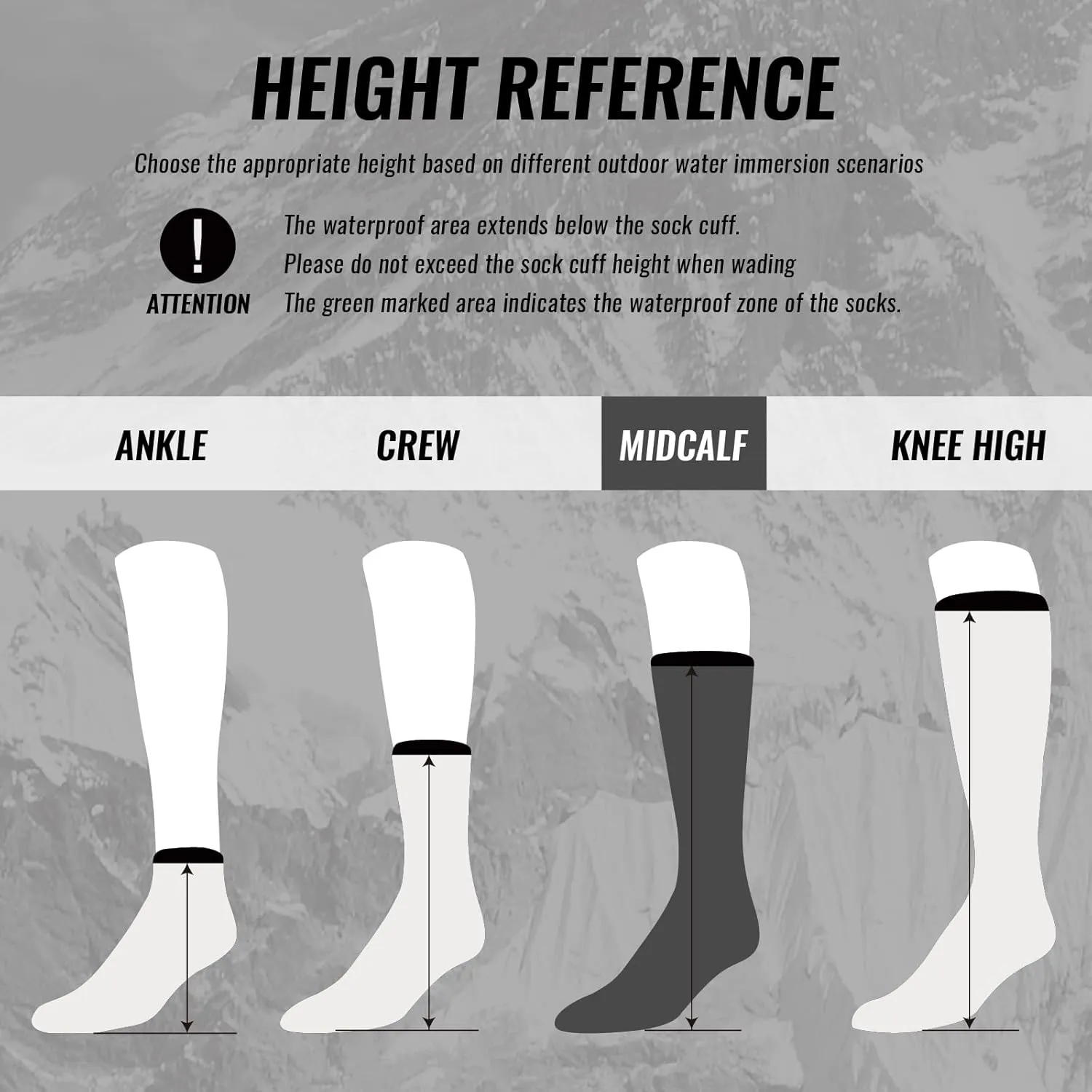 Waterproof Socks,Mid Calf Socks,Merino Wool Thermal Ligthweight Breathable,Hiking,Cycling,Running,Skiing,Fishing