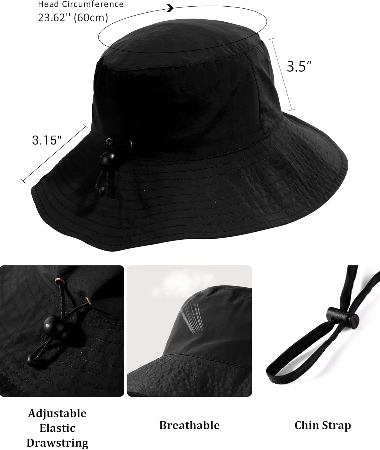 Waterproof Sun UPF 50  Bucket Hat UV Protection Packable Brimmed Boonie for Women Men Summer Lightweight Hiking Outdoor Cap