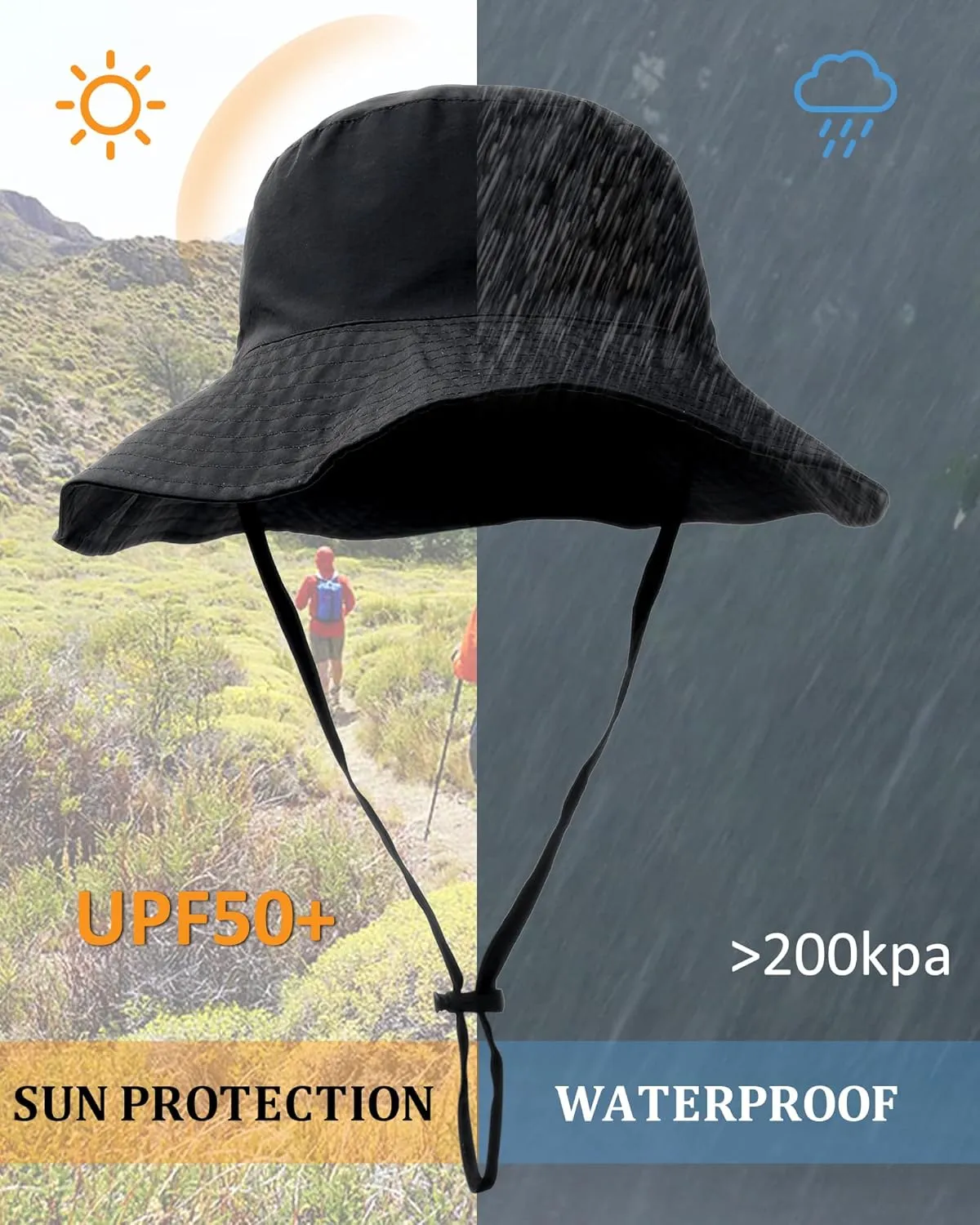 Waterproof Sun UPF 50  Bucket Hat UV Protection Packable Brimmed Boonie for Women Men Summer Lightweight Hiking Outdoor Cap