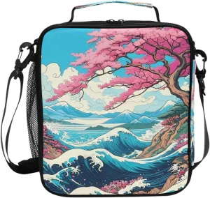 Wave Mountain Scenic Blue Lunch Box for Kids Girls Boys Insulated Lunch Bag for Women Men Large Cooler Bag Leakproof Lunchbox Reusable with Adjustable Shoulder Strap for Travel Work Adult Picnic