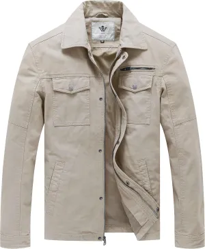 WenVen Men's Casual Canvas Cotton Military Lapel Jacket