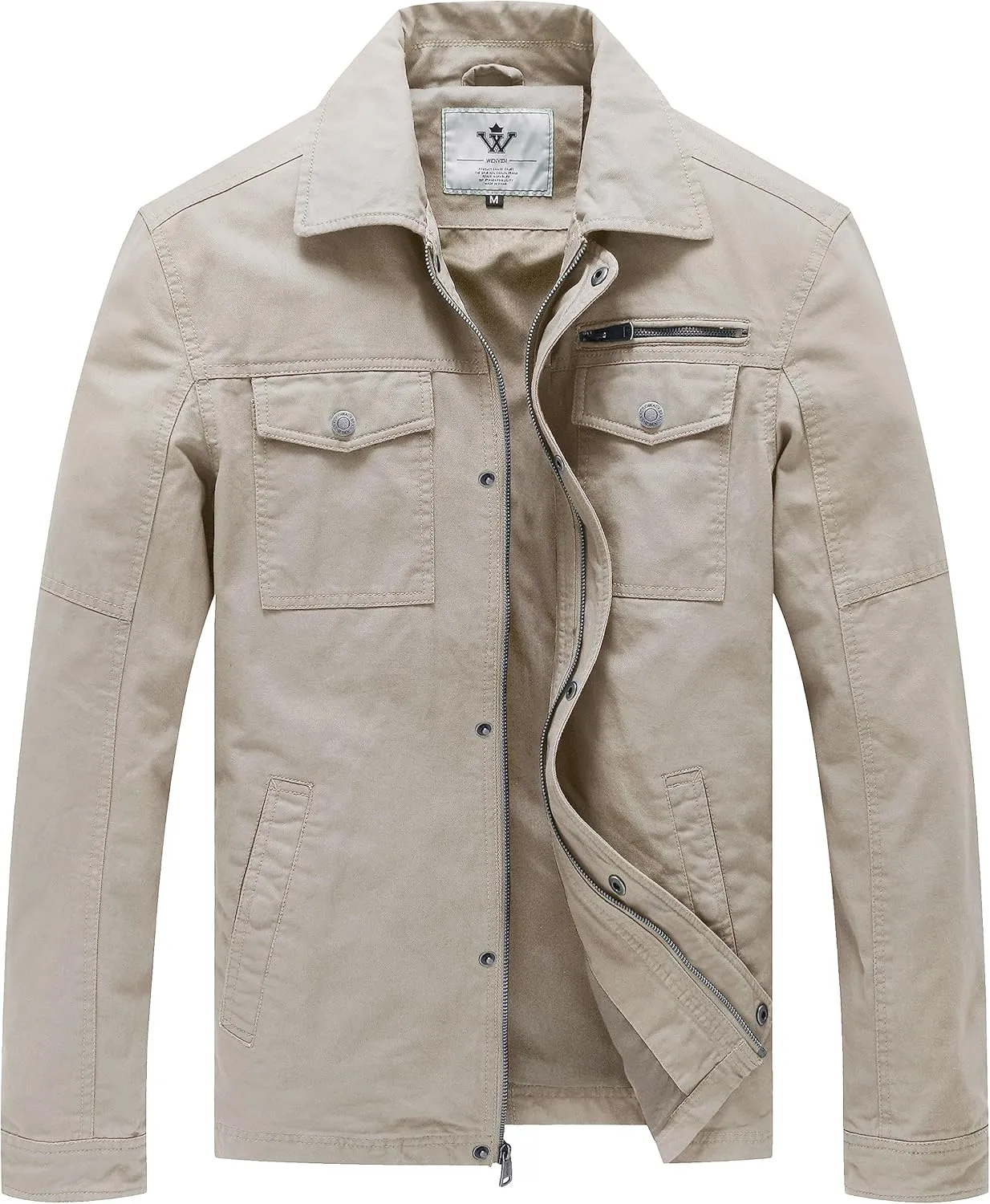WenVen Men's Casual Canvas Cotton Military Lapel Jacket