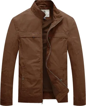 WenVen Men's Spring Canvas Military Style Jacket Casual Lightweight Cotton Coat