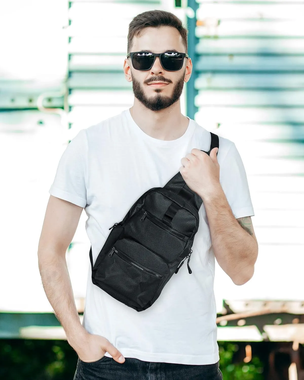 WESTEND Black Crossbody Sling Bag with Adjustable Strap for Traveling, Hiking, Daypack for Men and Women