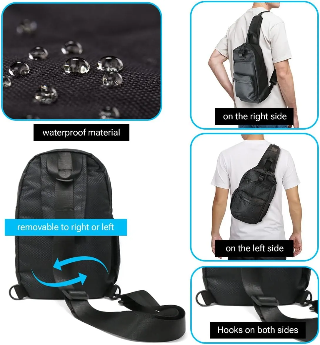 WESTEND Black Crossbody Sling Bag with Adjustable Strap for Traveling, Hiking, Daypack for Men and Women