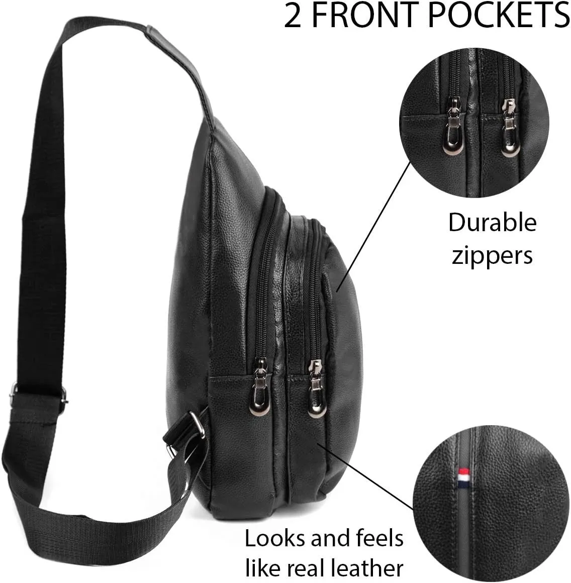 WESTEND Crossbody Leather Sling Bag Backpack with Adjustable Strap -  Black Leather