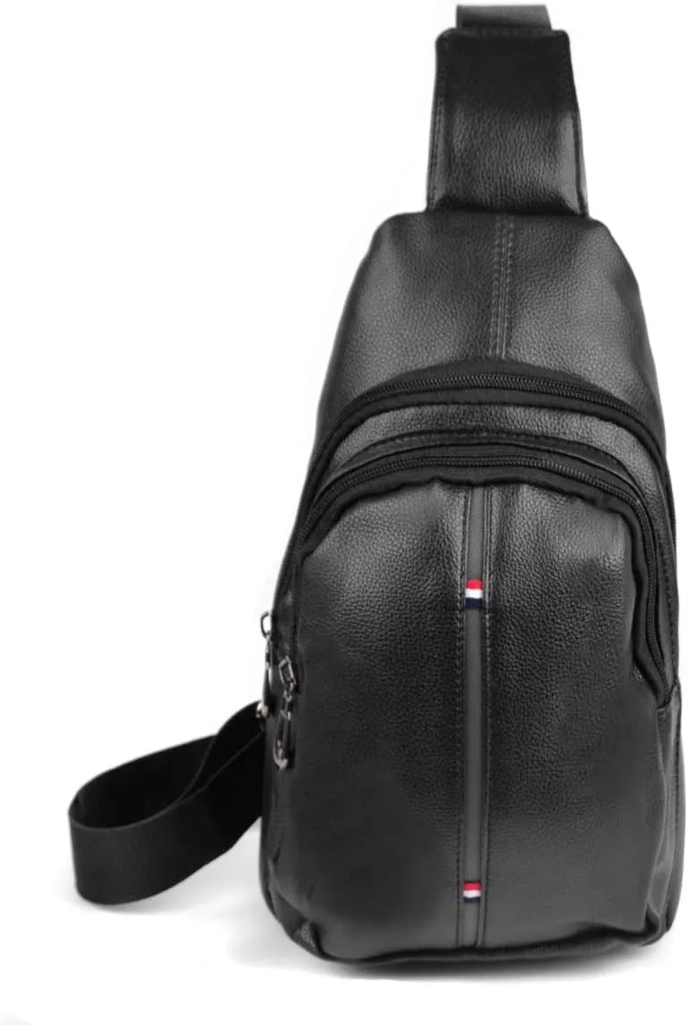 WESTEND Crossbody Leather Sling Bag Backpack with Adjustable Strap -  Black Leather