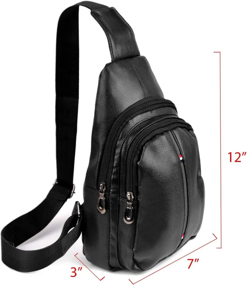 WESTEND Crossbody Leather Sling Bag Backpack with Adjustable Strap -  Black Leather