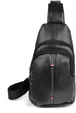 WESTEND Crossbody Leather Sling Bag Backpack with Adjustable Strap -  Black Leather