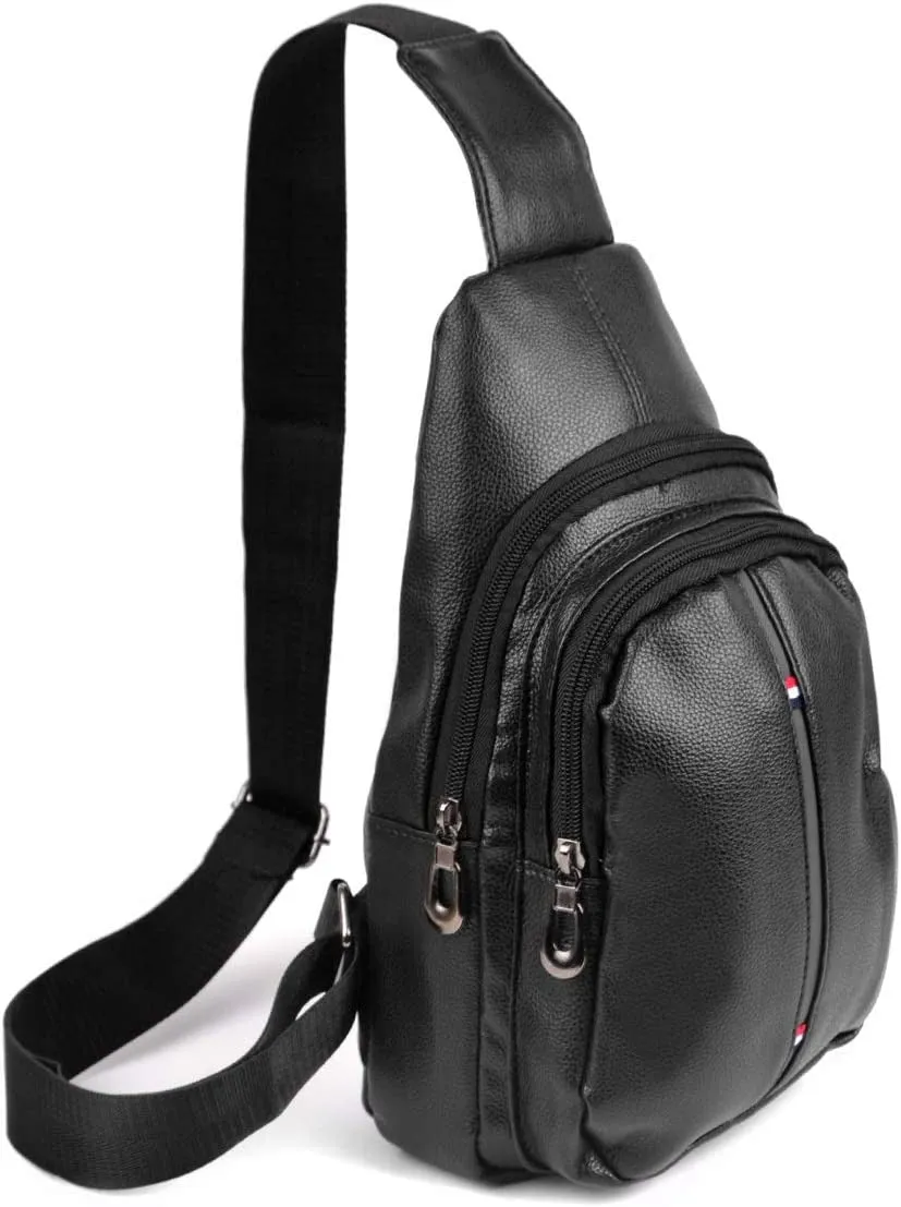 WESTEND Crossbody Leather Sling Bag Backpack with Adjustable Strap -  Black Leather