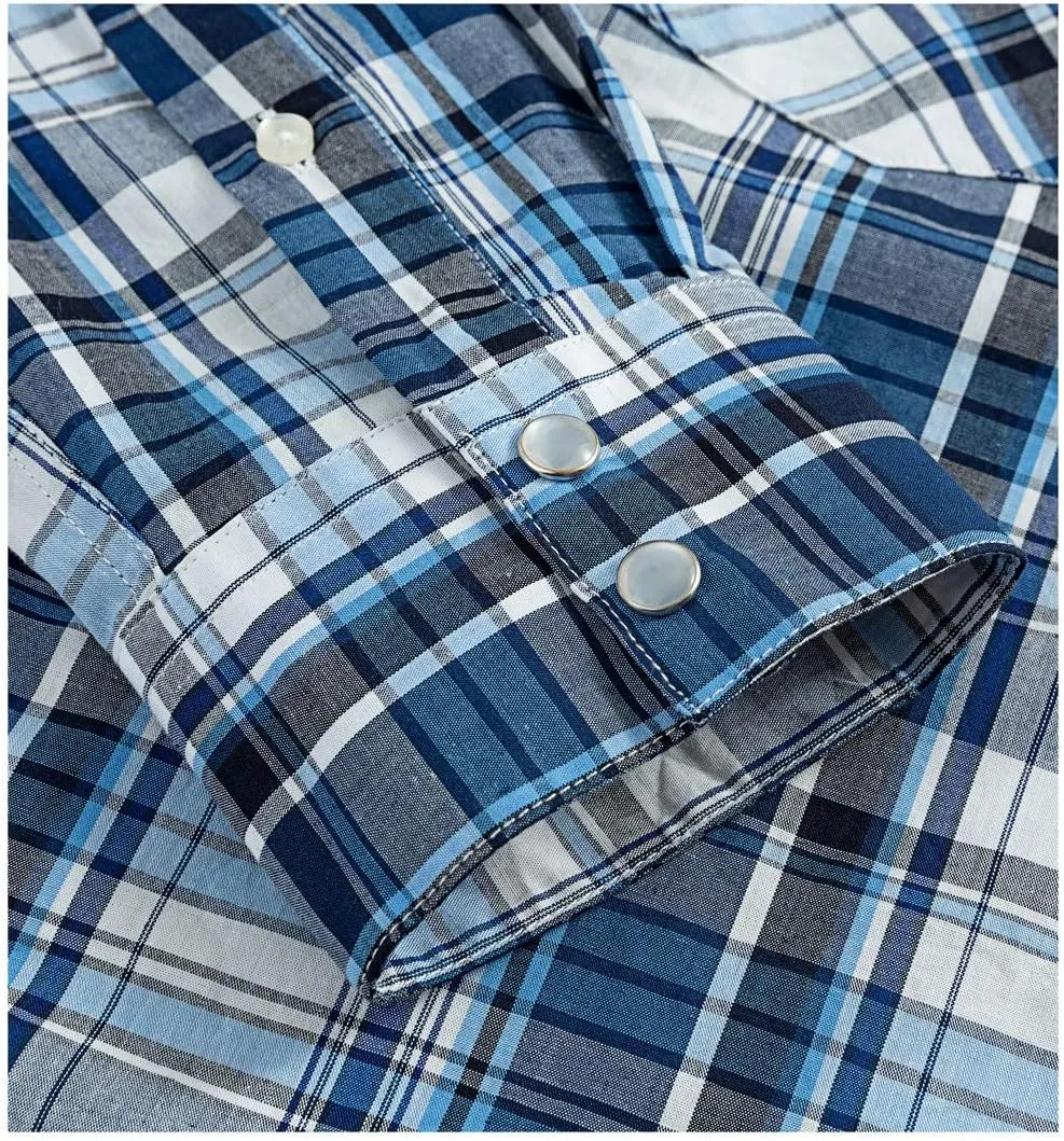 Western Shirts for Men with Snap Buttons Regular Fit Plaid Mens Long Sleeve Shirts Casual
