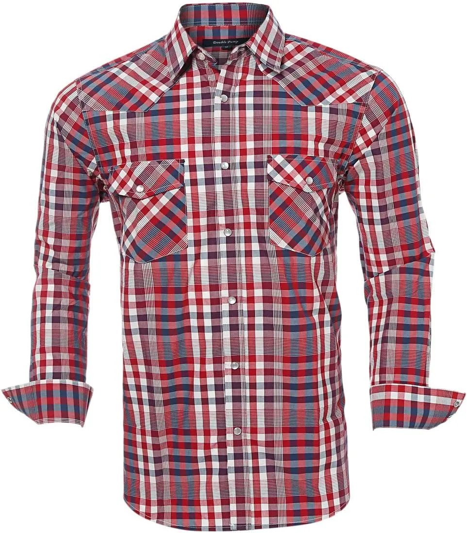 Western Shirts for Men with Snap Buttons Regular Fit Plaid Mens Long Sleeve Shirts Casual