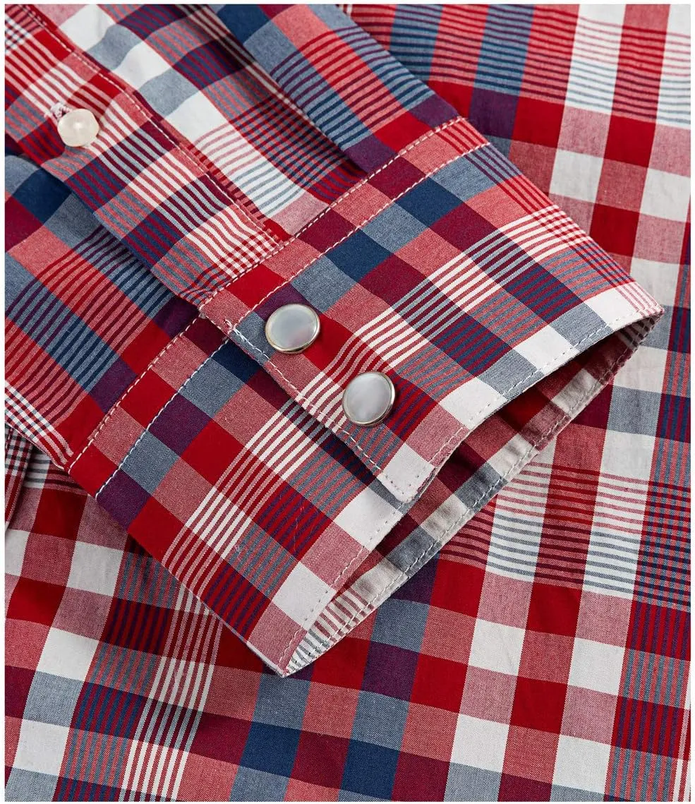 Western Shirts for Men with Snap Buttons Regular Fit Plaid Mens Long Sleeve Shirts Casual