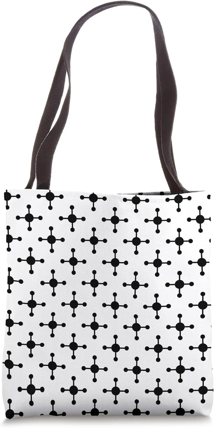 White Black Molecule Atom Connected Dot Monochrome Pattern Tote Bag