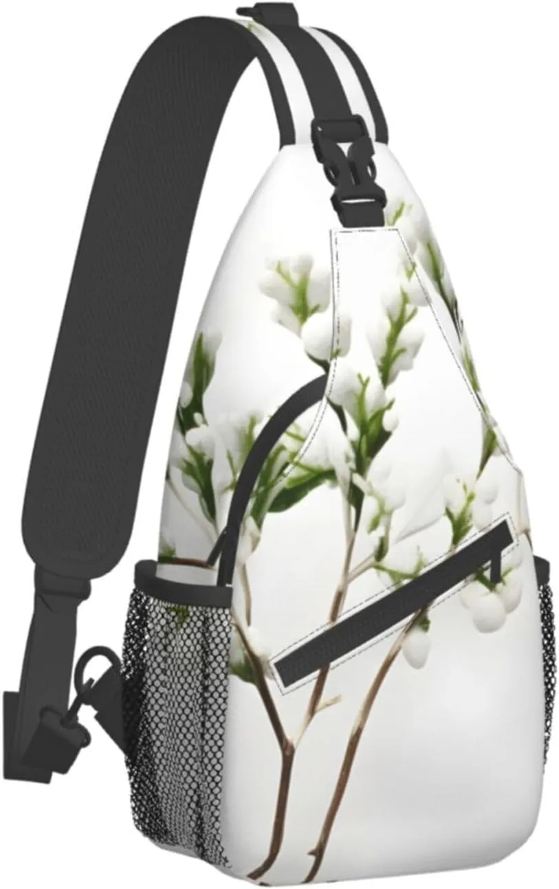 White Natural Green Branch High Storage Capacity Chest Bag Diagonally Sling Backpack Crossbody Shoulder Bag For Men Women