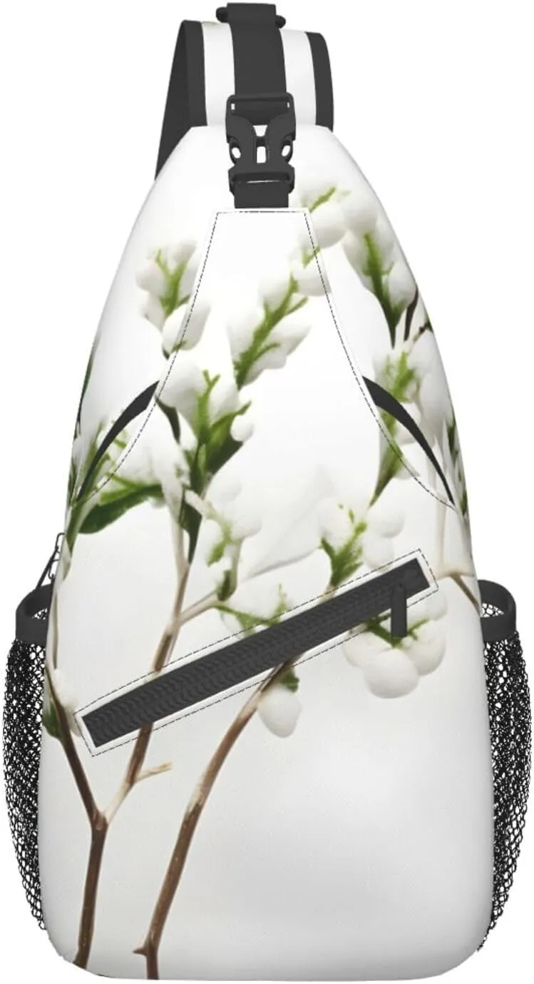 White Natural Green Branch High Storage Capacity Chest Bag Diagonally Sling Backpack Crossbody Shoulder Bag For Men Women