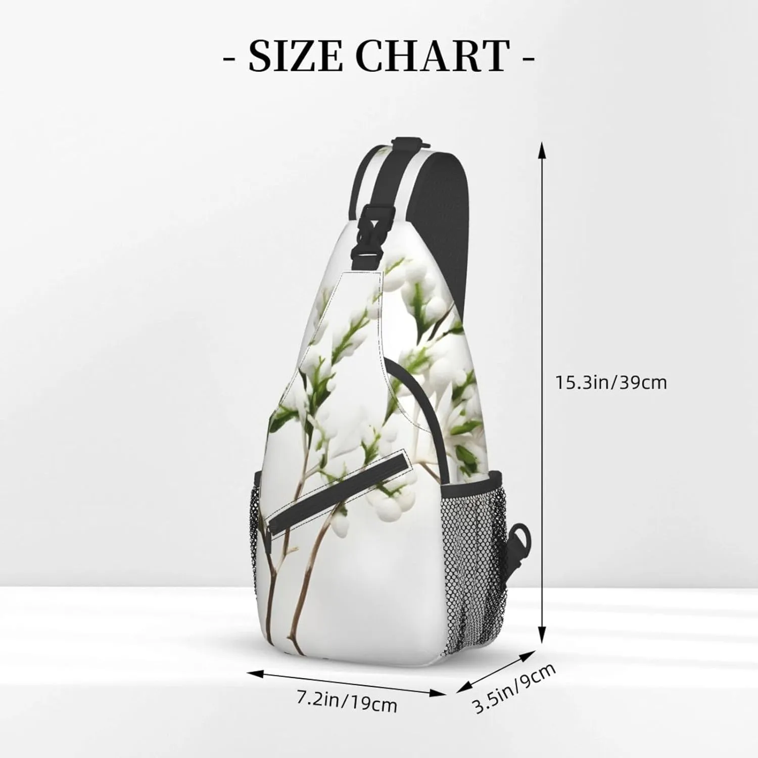 White Natural Green Branch High Storage Capacity Chest Bag Diagonally Sling Backpack Crossbody Shoulder Bag For Men Women