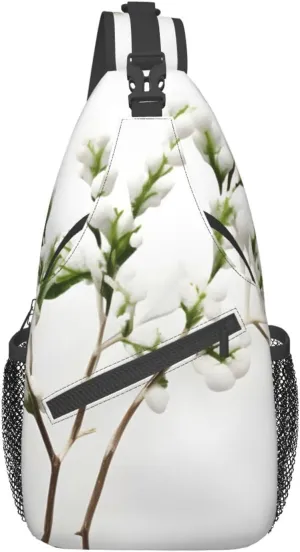 White Natural Green Branch High Storage Capacity Chest Bag Diagonally Sling Backpack Crossbody Shoulder Bag For Men Women