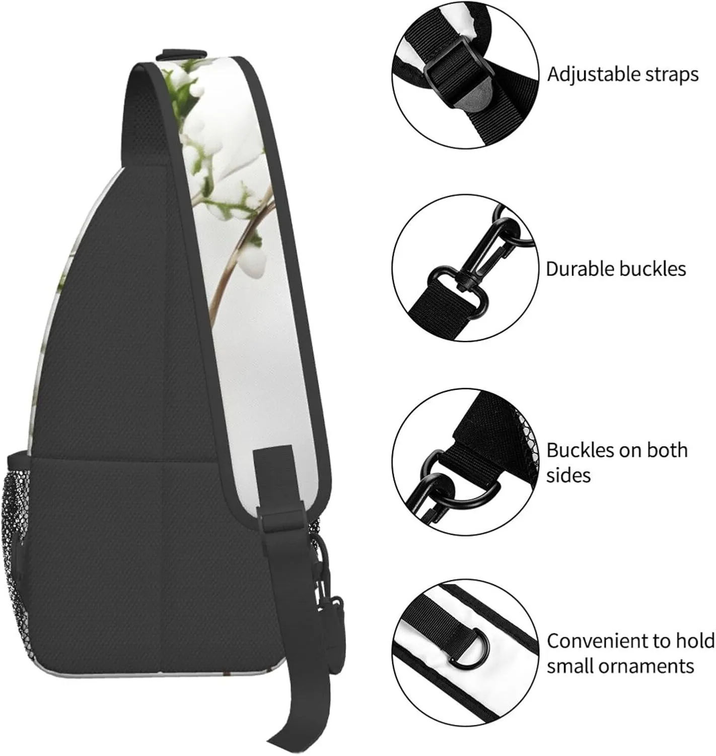 White Natural Green Branch High Storage Capacity Chest Bag Diagonally Sling Backpack Crossbody Shoulder Bag For Men Women