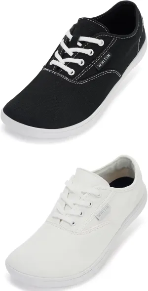 WHITIN Women's Canvas Minimalist Barefoot Shoes Size 8, Black and White