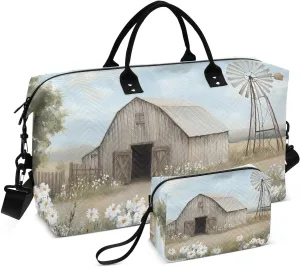 Windmill Barn Daisy Landscape Travel Duffel Bag Gym Bag Sports Tote Bag with Multiple Interior Pockets Shoulder Weekender Bag for Women Men with Toiletry Bag 20.5”x 7.9”x 13.8”