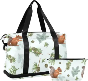 Winter Squirrel Duffel Gym Bag for Women Sports Travel Duffel Bag Tote Bags with Shoes Compartment Waterproof Sports Duffle Bag for Women and Men
