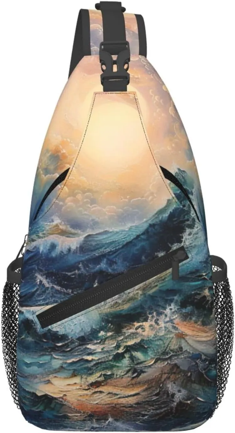 Within The Tides Print Cross Chest Bag Diagonally Crossbody Shoulder Casual Fashion Travel Bag,Hiking Daypack