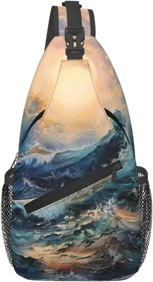 Within The Tides Print Cross Chest Bag Diagonally Crossbody Shoulder Casual Fashion Travel Bag,Hiking Daypack