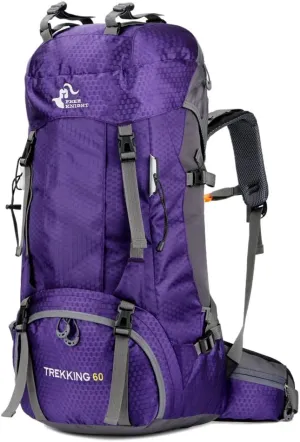 WIYPRQZ 60L Waterproof Hiking Camping Backpack with Rain Cover Camping Travel Bag for Climbing Fishing Men Women (Purple)