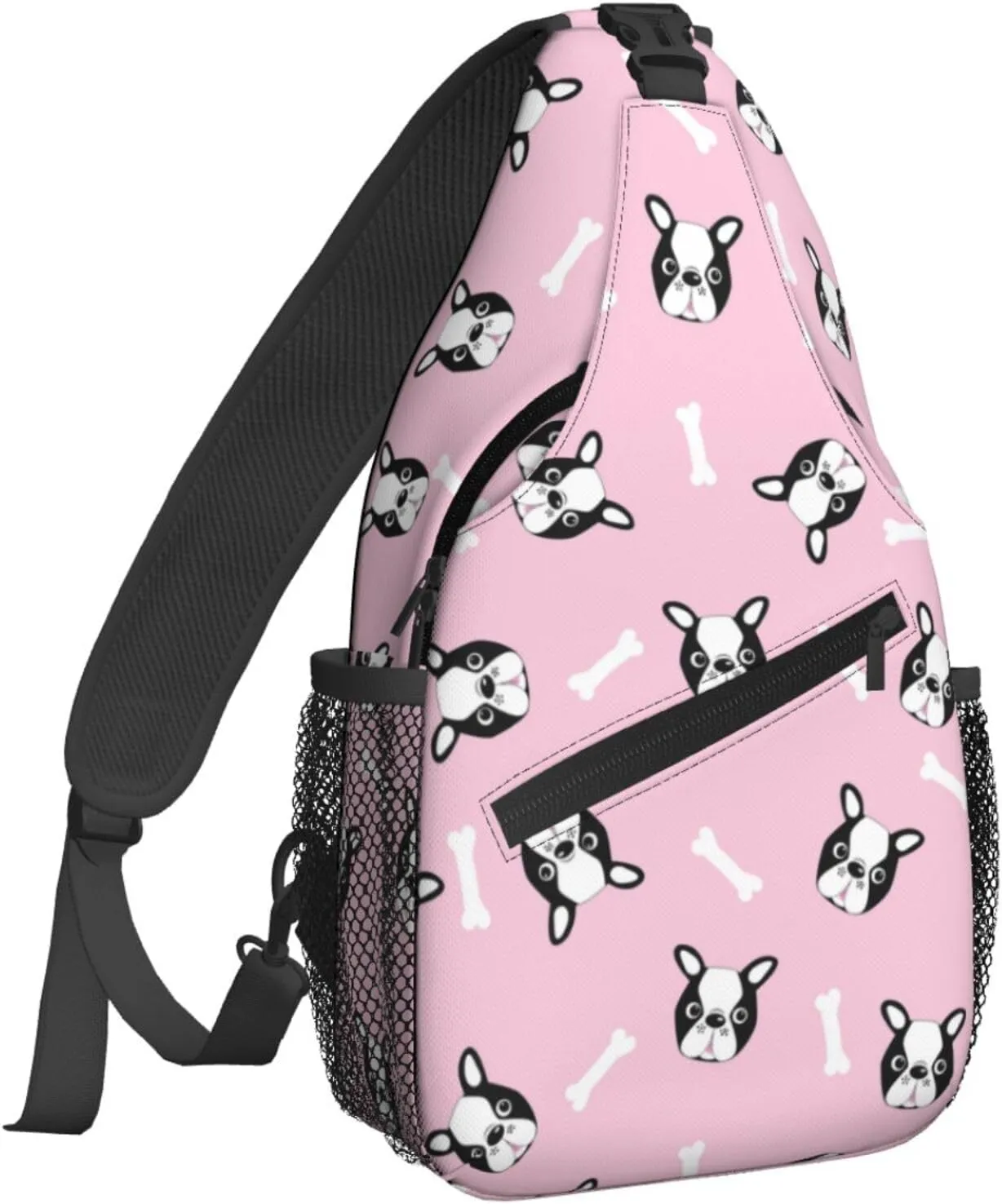 Women Boston Dog Cute Heads Puppy Crossbody Sling Backpack for Men Chest Bag Shoulder Bag Lightweight One Strap Backpack Travel Outdoor Daypack