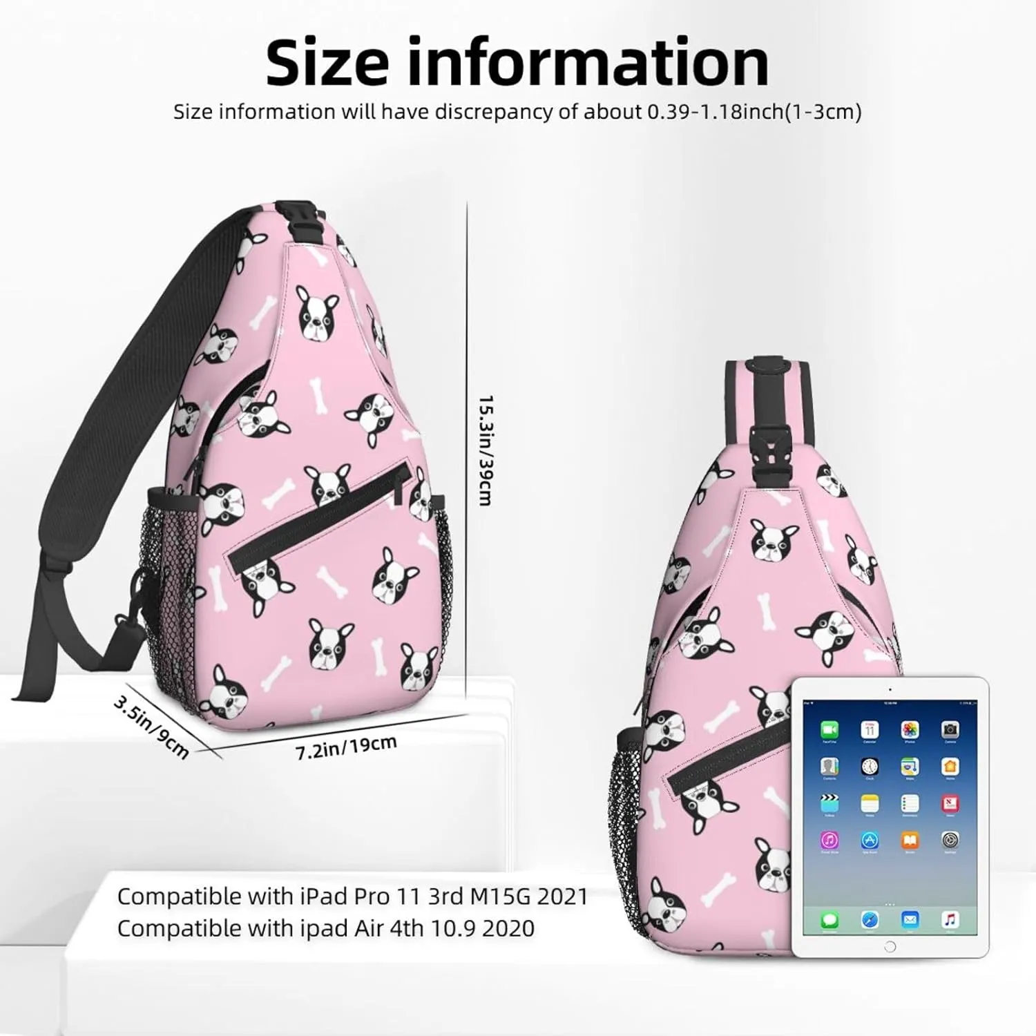 Women Boston Dog Cute Heads Puppy Crossbody Sling Backpack for Men Chest Bag Shoulder Bag Lightweight One Strap Backpack Travel Outdoor Daypack