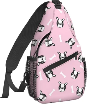 Women Boston Dog Cute Heads Puppy Crossbody Sling Backpack for Men Chest Bag Shoulder Bag Lightweight One Strap Backpack Travel Outdoor Daypack