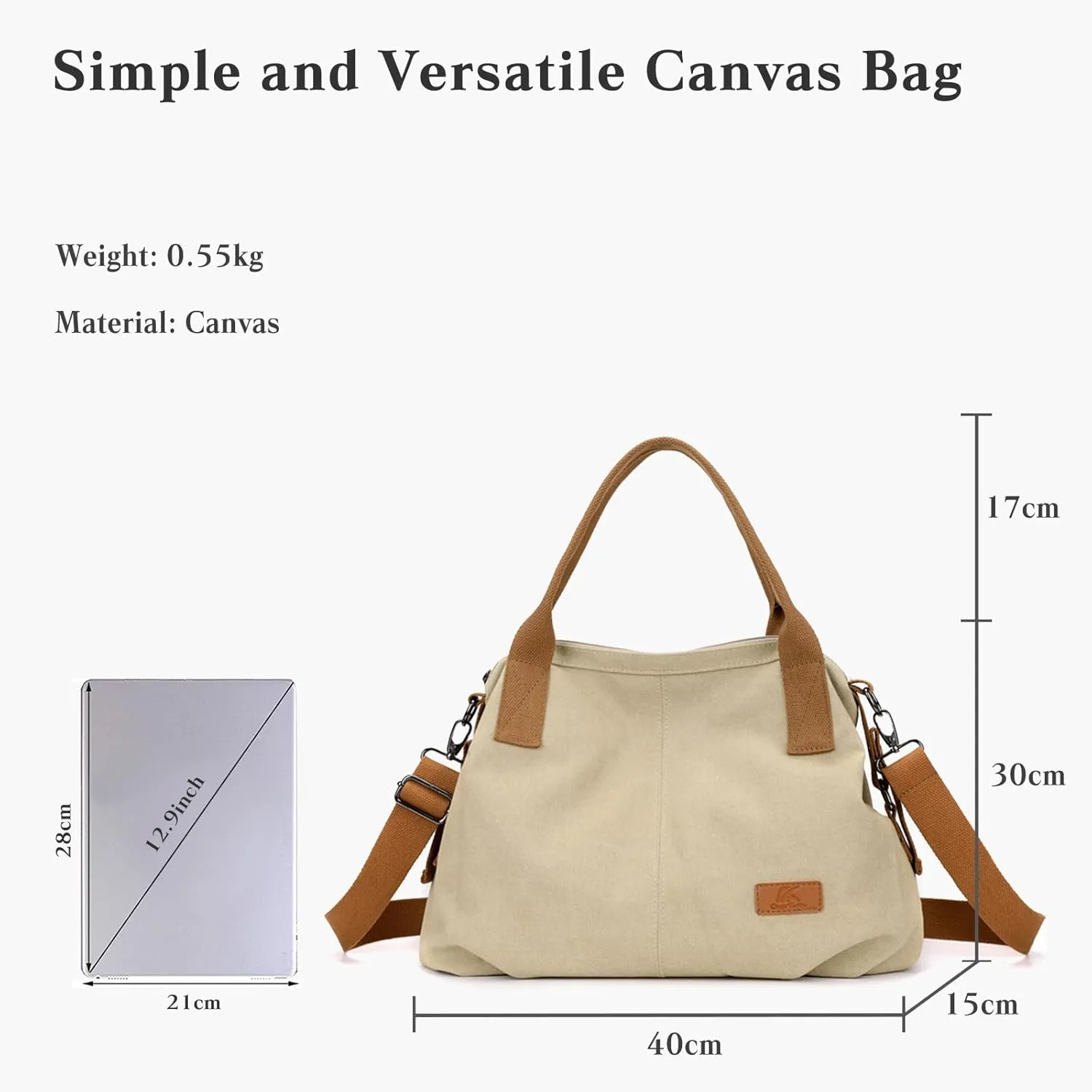 Women Canvas Shoulder Bag, Large Crossbody, Casual Handbag, Top Handle, Tote, Satchel, Messenger