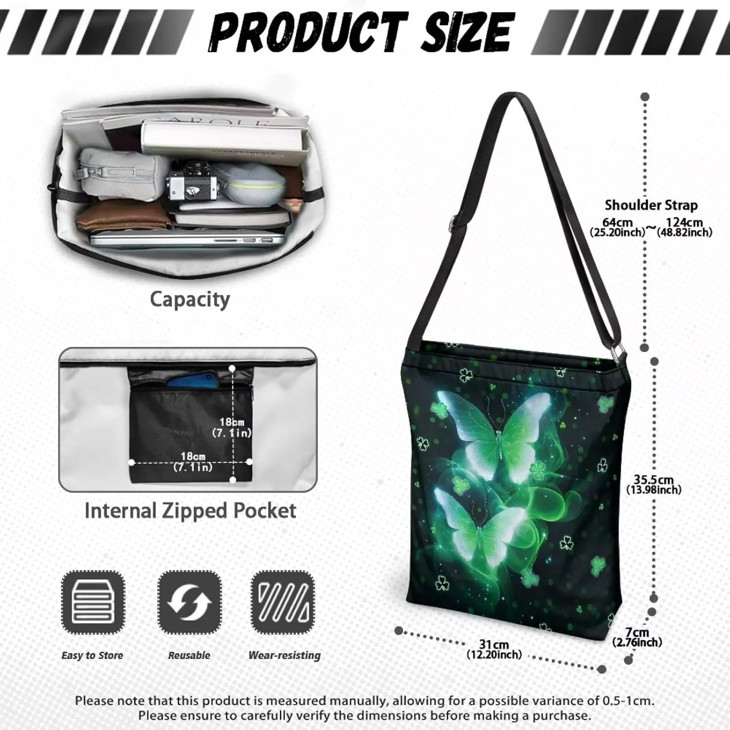 Women Canvas Shoulder Bag Large Messenger Crossbody Bags with Inner Zip Pocket Satchel Waterproof Purse Shopping