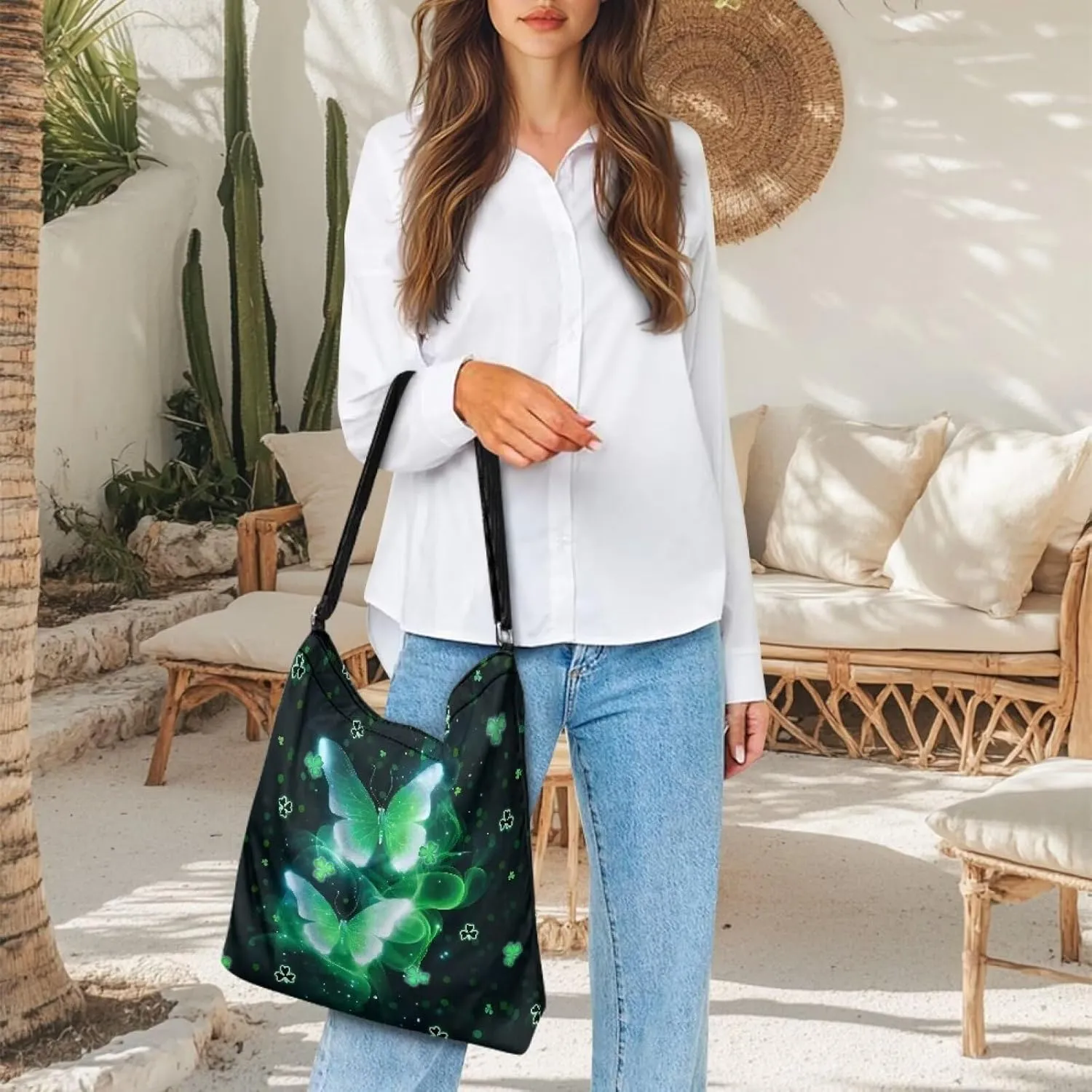 Women Canvas Shoulder Bag Large Messenger Crossbody Bags with Inner Zip Pocket Satchel Waterproof Purse Shopping