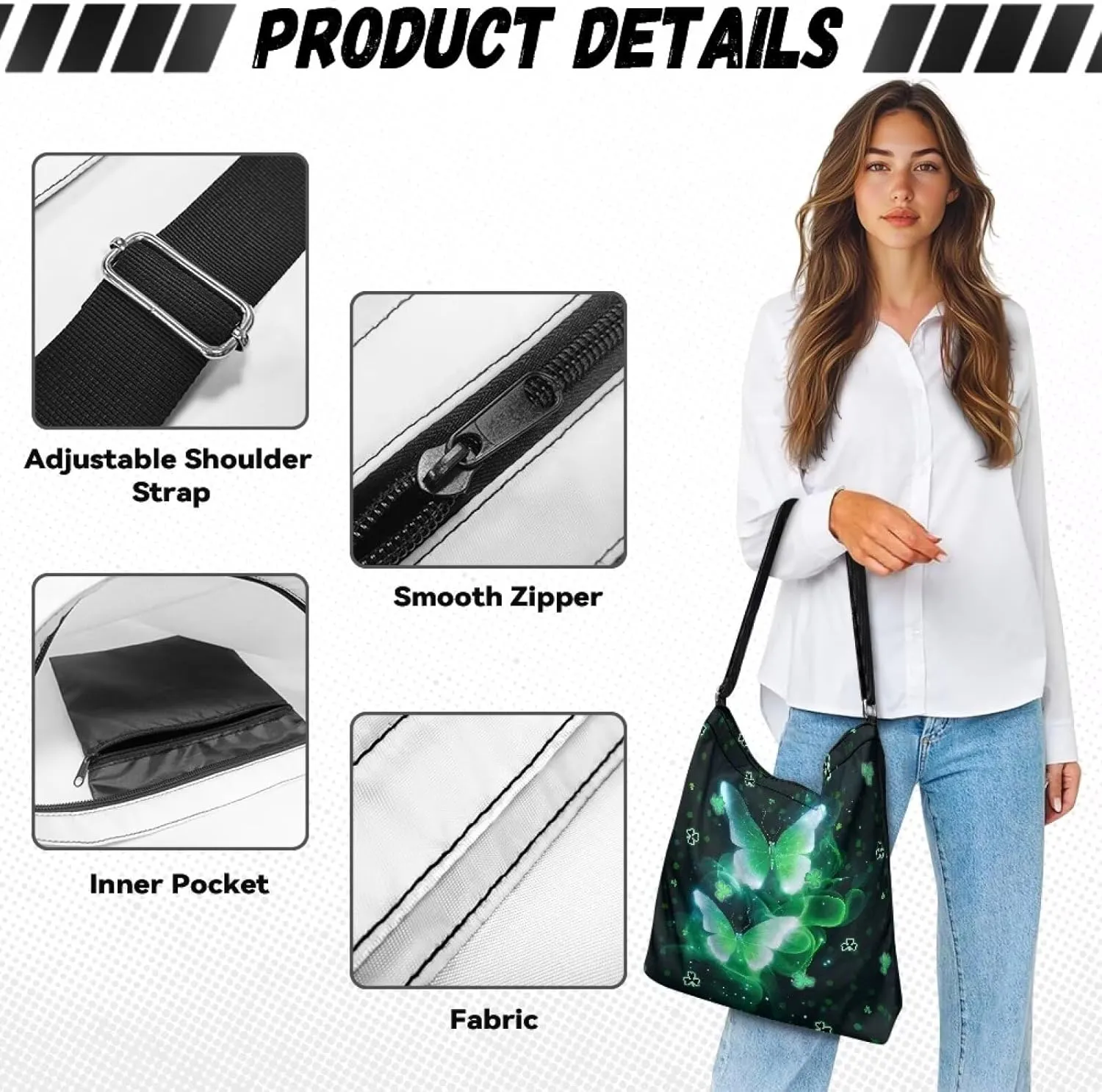 Women Canvas Shoulder Bag Large Messenger Crossbody Bags with Inner Zip Pocket Satchel Waterproof Purse Shopping