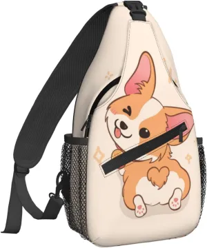 Women Cartoon Cute Corgi Dog Butt Crossbody Sling Backpack for Men Chest Bag Shoulder Bag Lightweight One Strap Backpack Travel Outdoor Daypack
