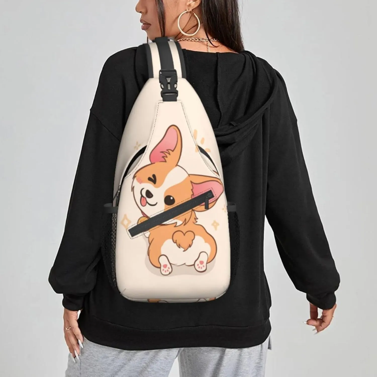 Women Cartoon Cute Corgi Dog Butt Crossbody Sling Backpack for Men Chest Bag Shoulder Bag Lightweight One Strap Backpack Travel Outdoor Daypack