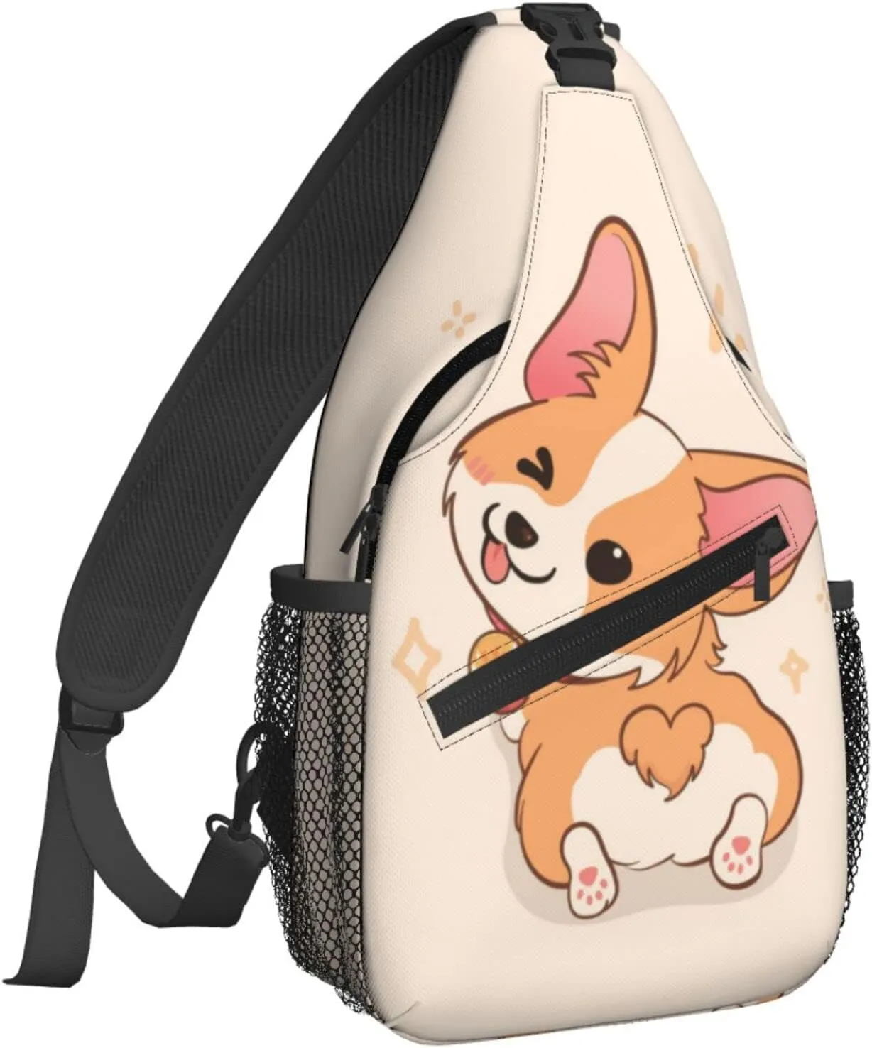 Women Cartoon Cute Corgi Dog Butt Crossbody Sling Backpack for Men Chest Bag Shoulder Bag Lightweight One Strap Backpack Travel Outdoor Daypack