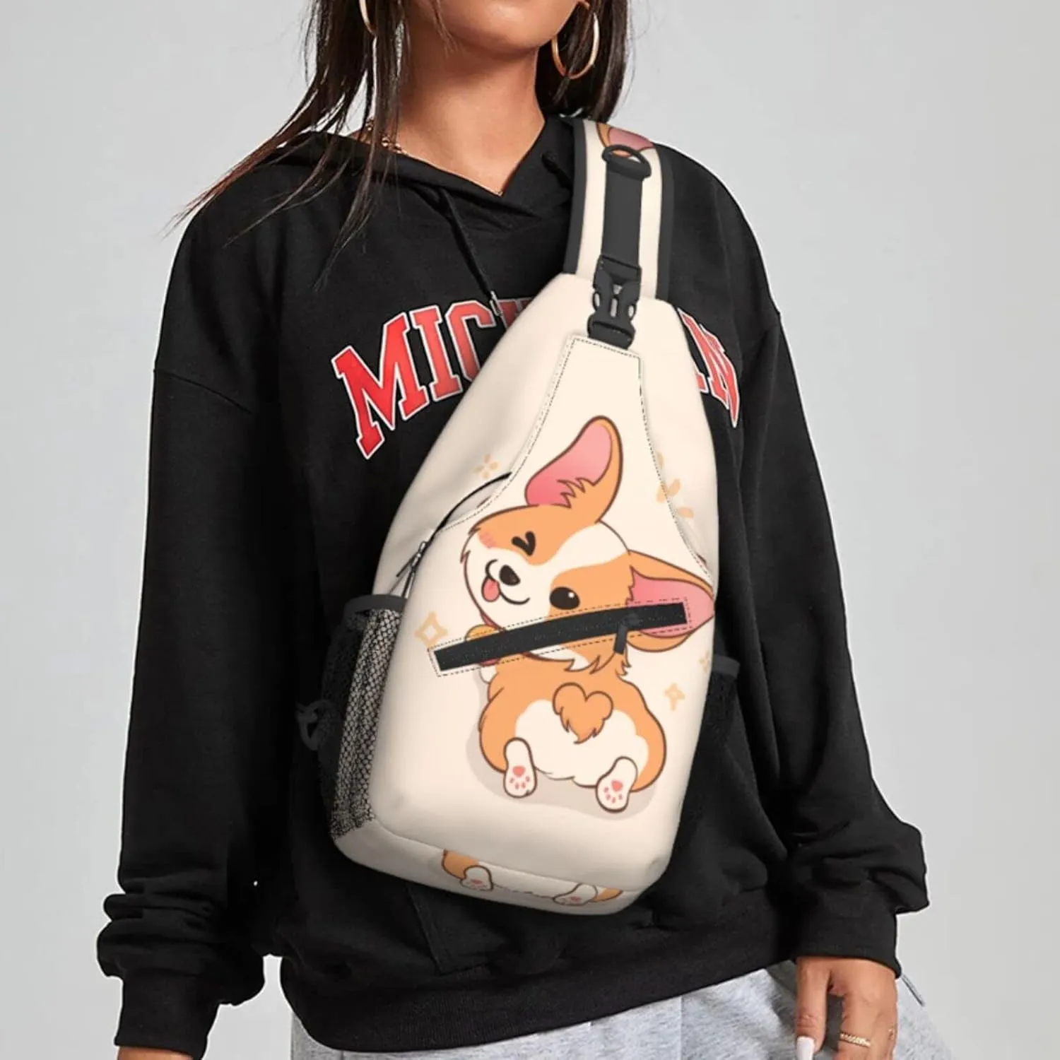 Women Cartoon Cute Corgi Dog Butt Crossbody Sling Backpack for Men Chest Bag Shoulder Bag Lightweight One Strap Backpack Travel Outdoor Daypack