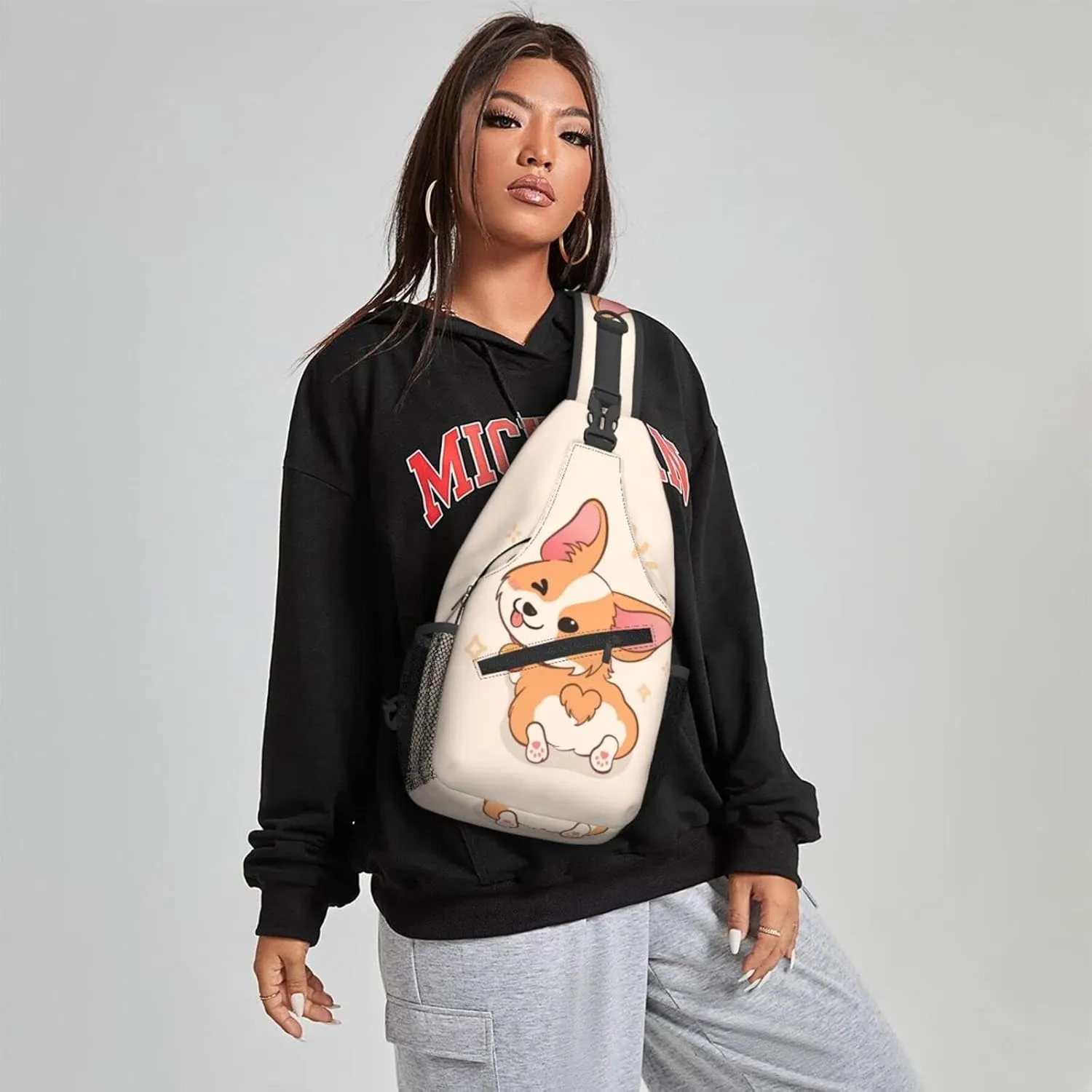 Women Cartoon Cute Corgi Dog Butt Crossbody Sling Backpack for Men Chest Bag Shoulder Bag Lightweight One Strap Backpack Travel Outdoor Daypack