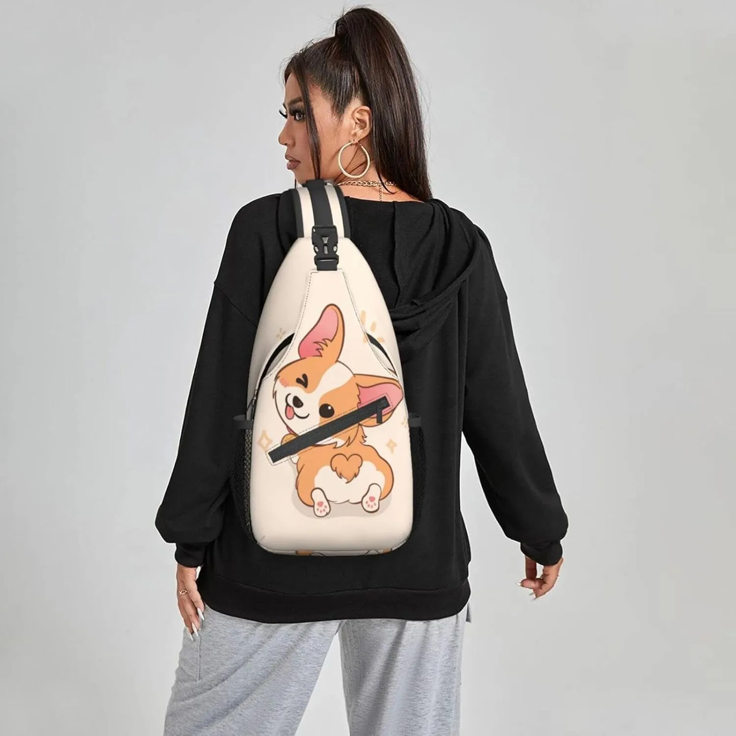 Women Cartoon Cute Corgi Dog Butt Crossbody Sling Backpack for Men Chest Bag Shoulder Bag Lightweight One Strap Backpack Travel Outdoor Daypack