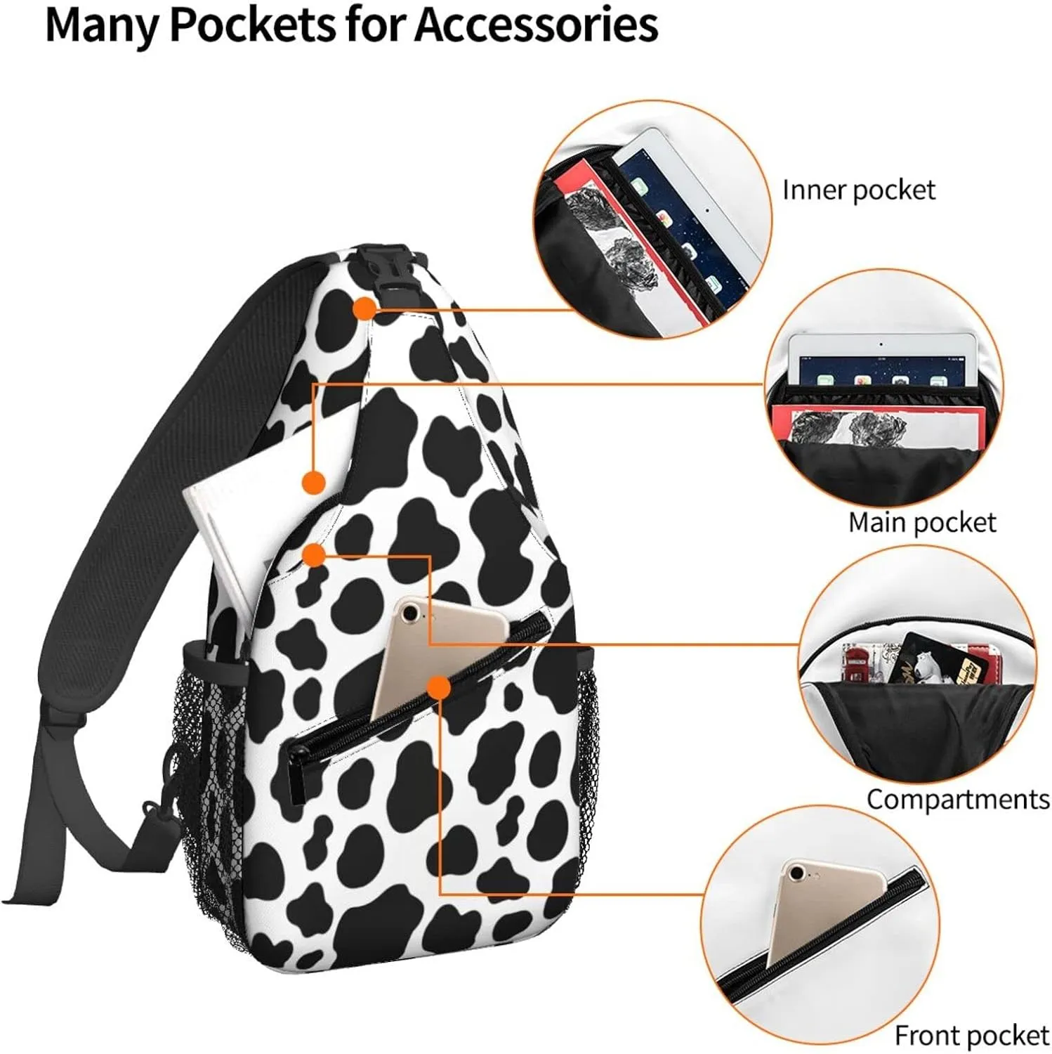Women Cow Skin Pattern Crossbody Sling Backpack for Men Chest Bag Shoulder Bag Lightweight One Strap Backpack Travel Outdoor Daypack