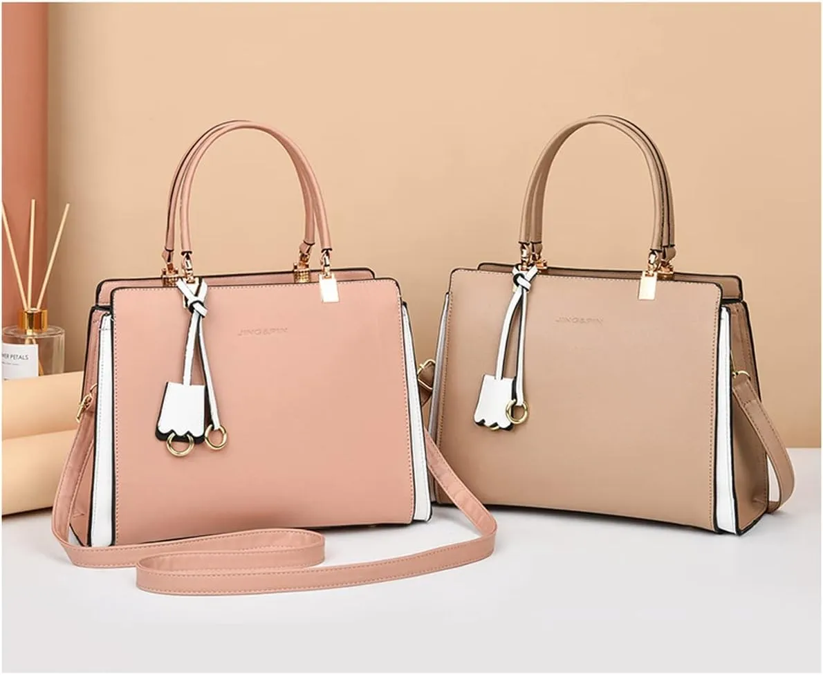 Women Elegant Handbag Classic Top-handle Purses PU Leather Tote Shoulder Bag Work Shopper Satchel with Pendant