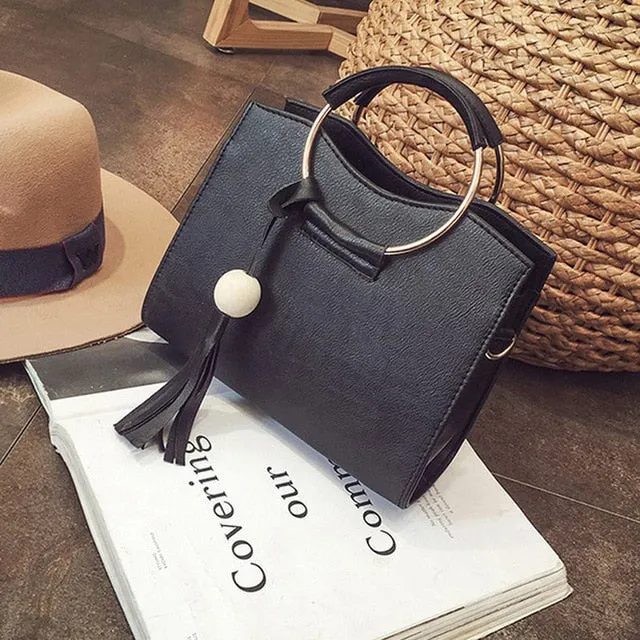 Women Leather Metal Shoulder Totes PU Bag Fashion Compatible Top Bags Women Tassel Bags Messenger Ring Secure delivery Handbag Vintage Crossbody Handle