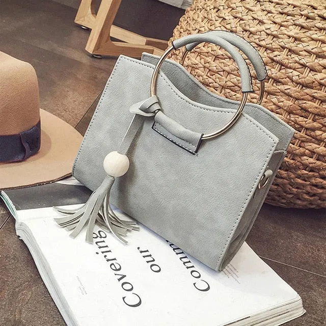 Women Leather Metal Shoulder Totes PU Bag Fashion Compatible Top Bags Women Tassel Bags Messenger Ring Secure delivery Handbag Vintage Crossbody Handle
